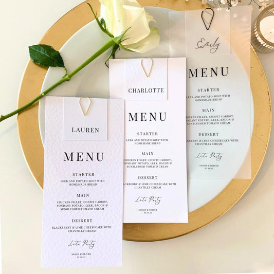 Charlotte - Menu Card with Square Guest Name Tag